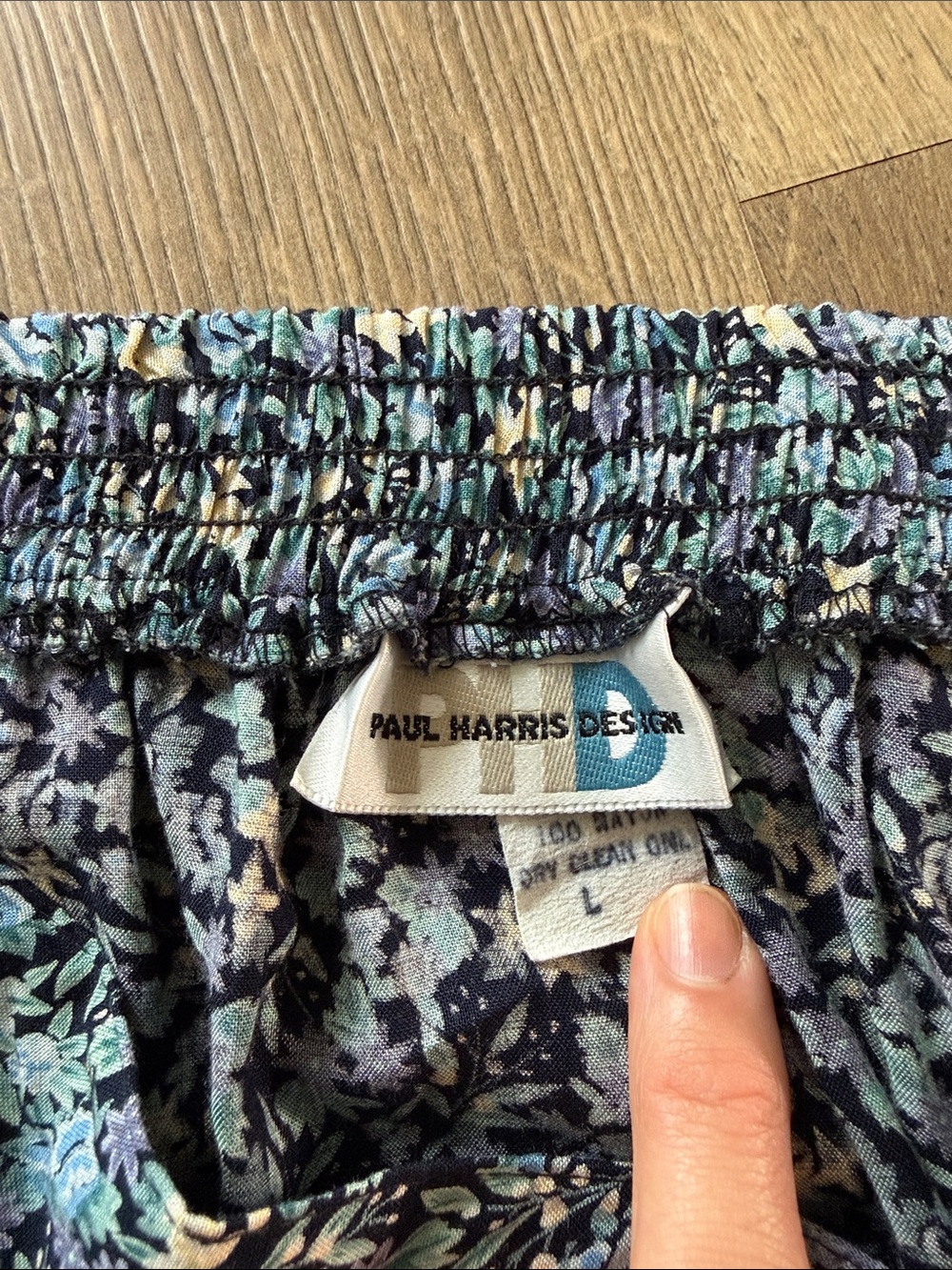 Vintage Blue Floral Maxi Skirt Full Button Front with Elastic Waist - Picture 7 of 7
